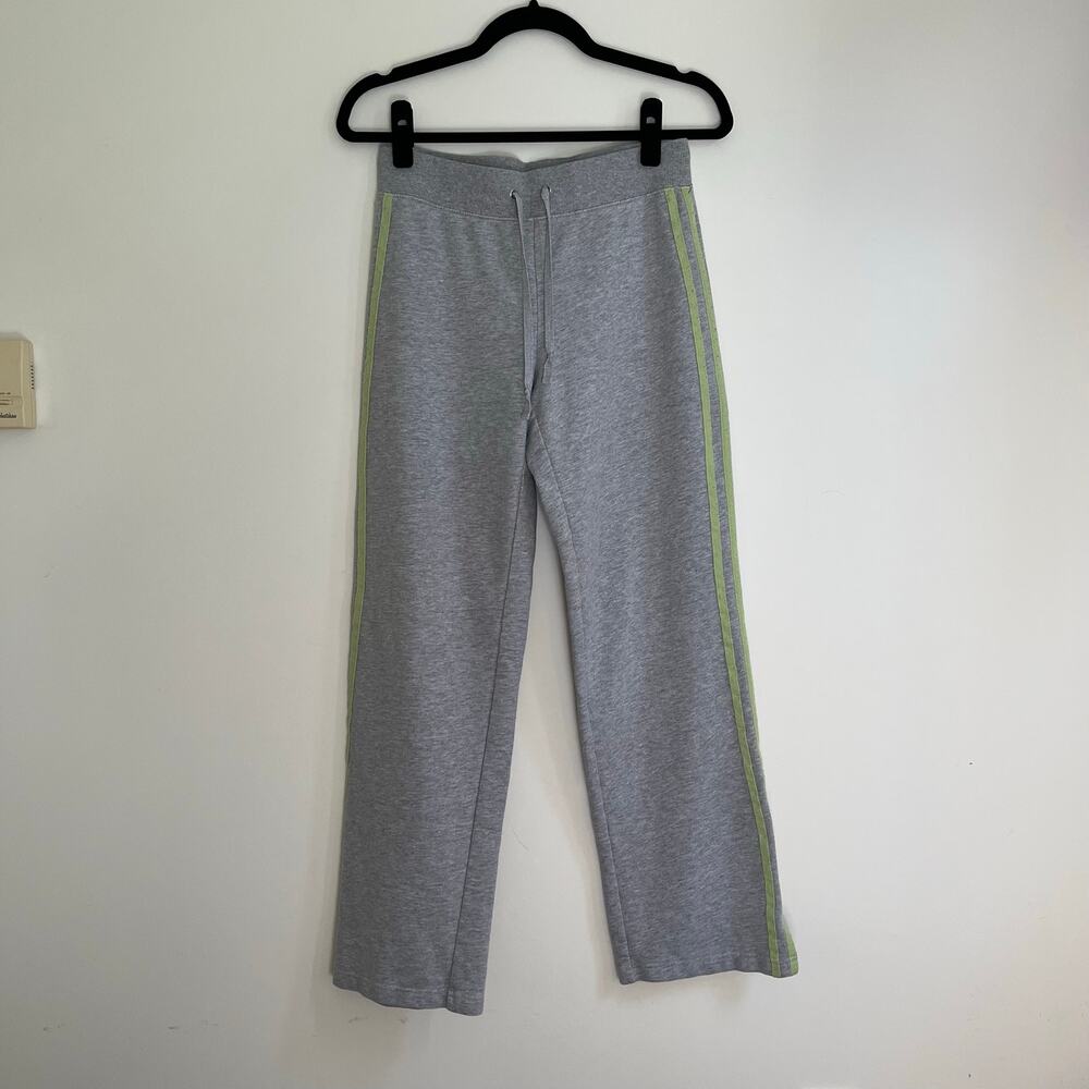 SJB Active Women's Track Pants Grey Wide Straight Leg Green Stripes Size S Y2K